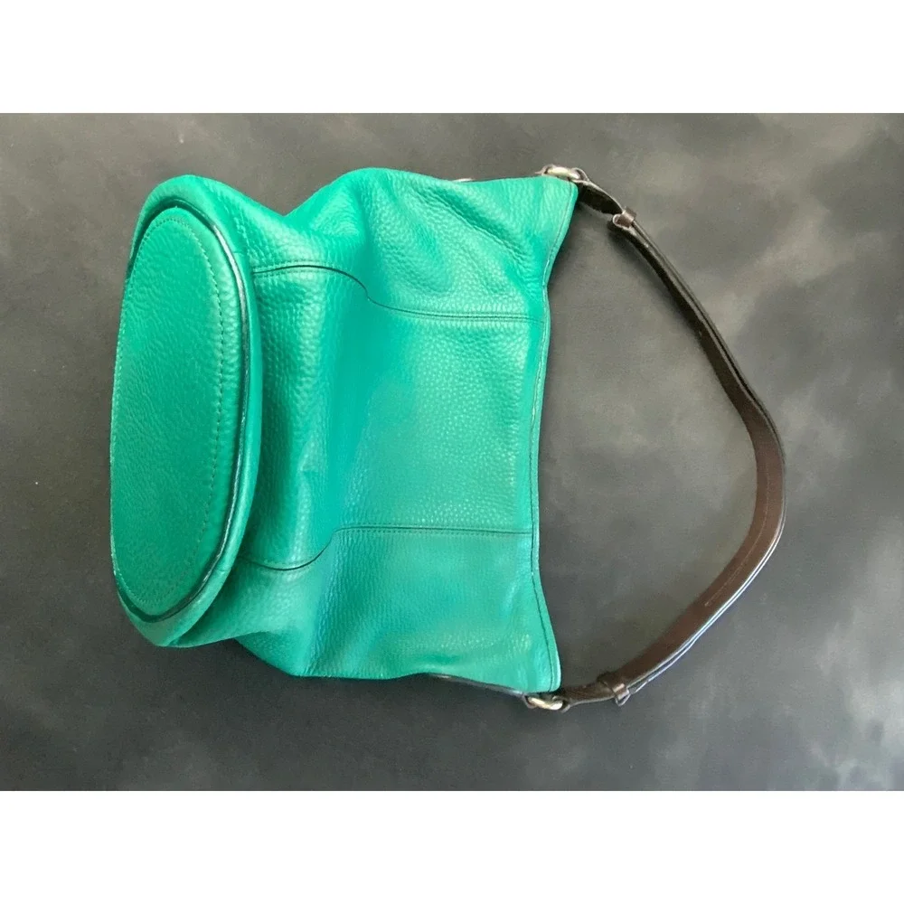 Cole Haan Green Pebbled Leather Hobo Shoulder Bag Emerald Handbag Brown Strap‎